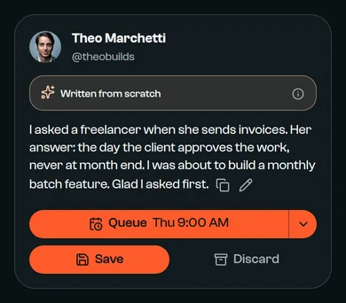 A draft telling freelancers to put a due date on the invoice instead of "Net 30".