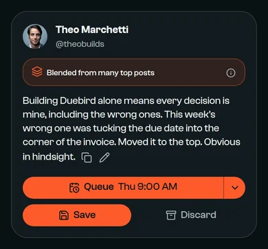 A draft on Duebird's seventh month: 212 paying freelancers, $3,180 MRR and the feature that moved it.